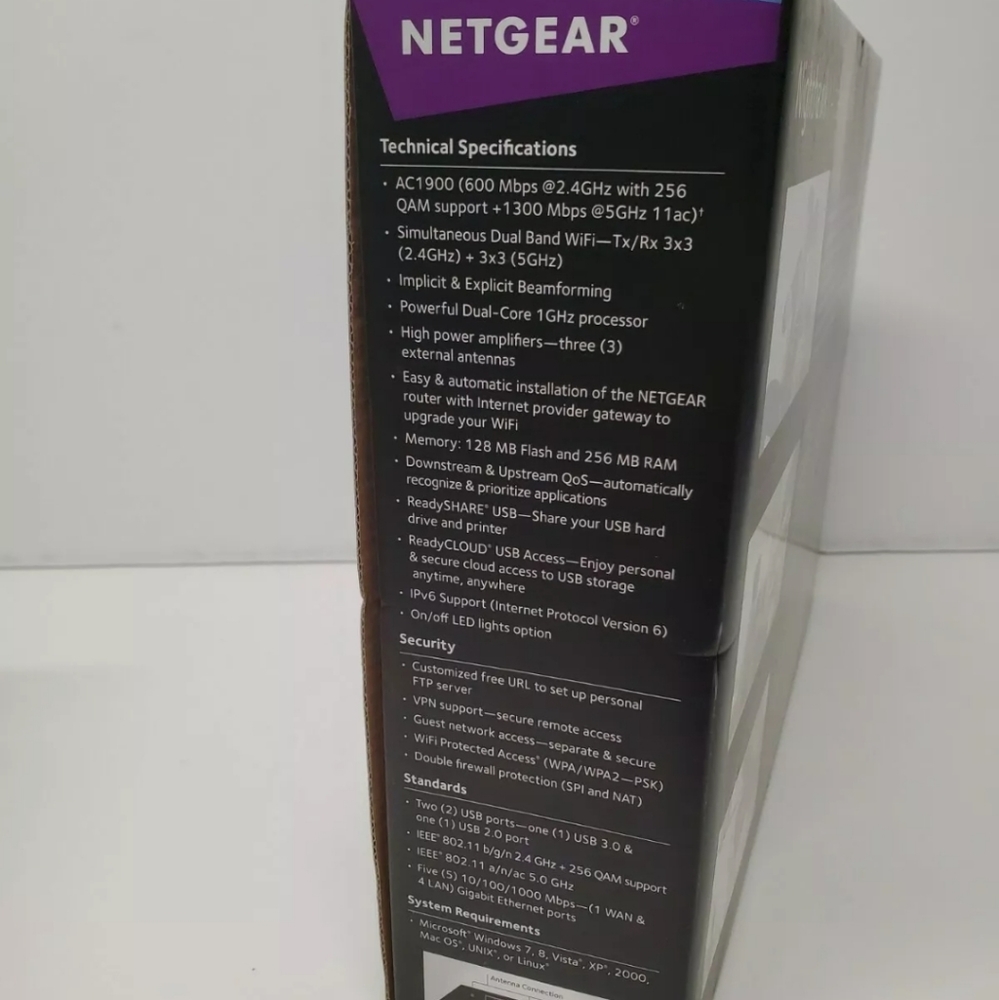 NETGEAR Nighthawk AC1900 (R7000) Smart Dual-Band Wi-Fi Router Gaming - Picture 5 of 6